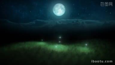 萤火虫在夜间，月亮循环